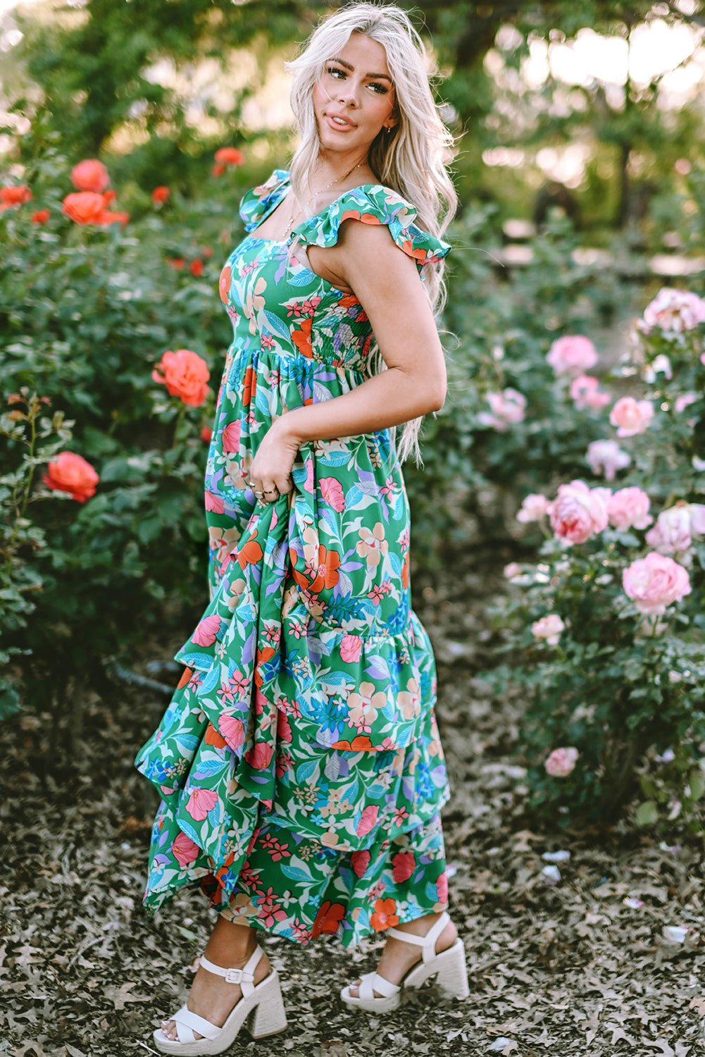 Floral Sleeveless Ruffle Tiered Maxi Dress - Rooted & Reckless Co.