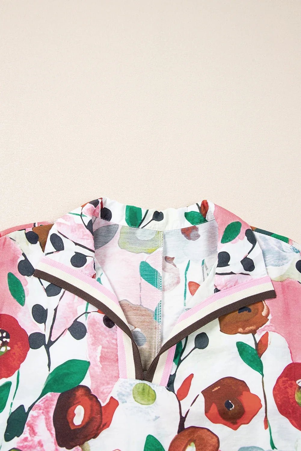 Floral Slit V-Neck Short Sleeve Blouse - Rooted & Reckless Co.