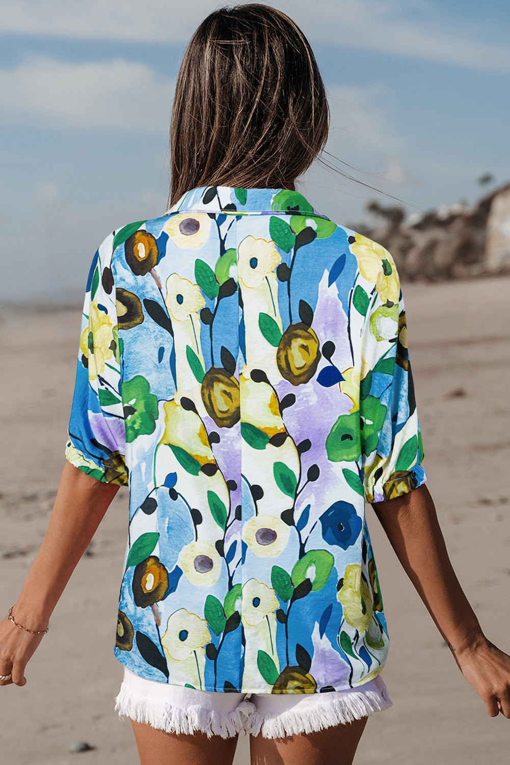 Floral Slit V-Neck Short Sleeve Blouse - Rooted & Reckless Co.