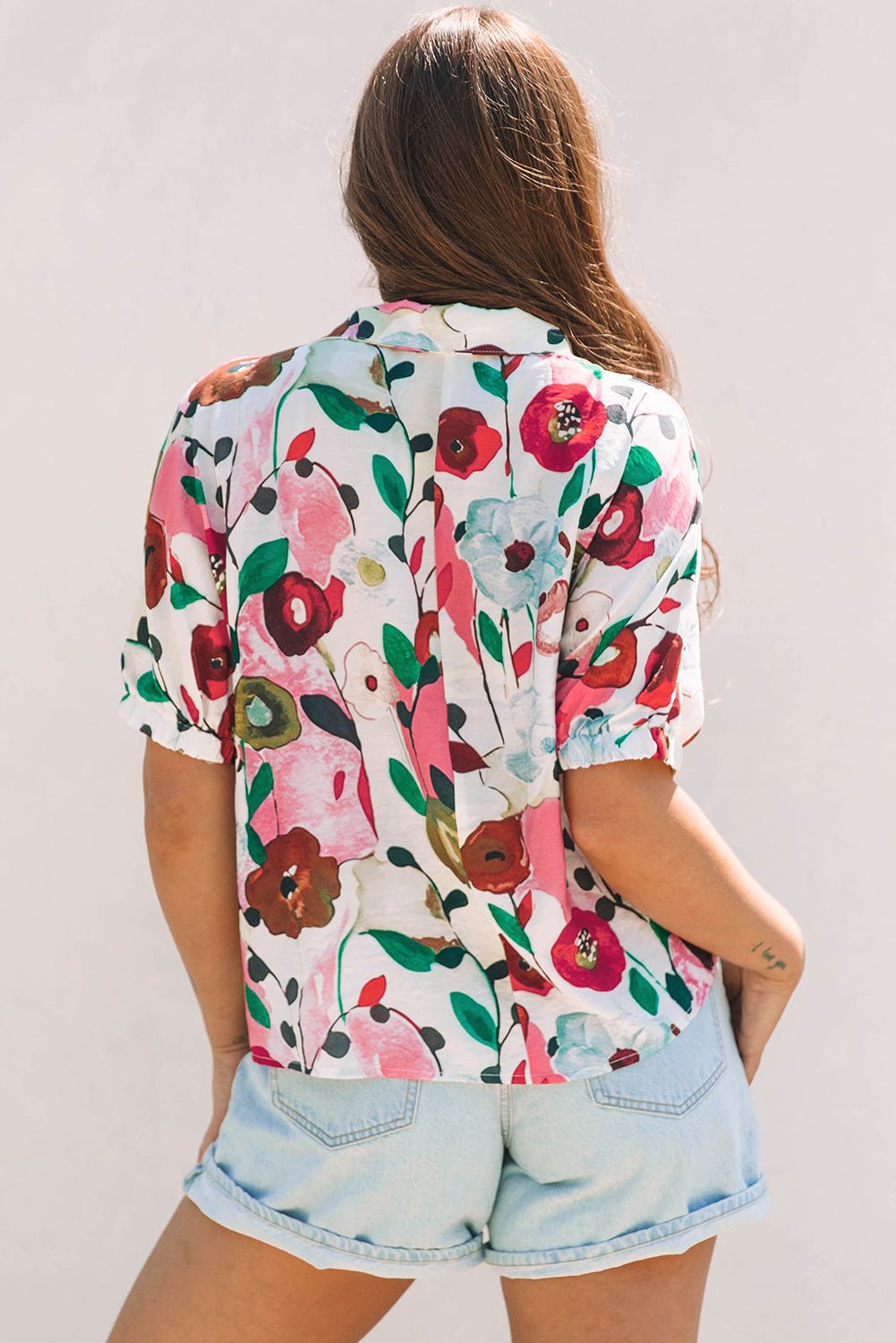 Floral Slit V-Neck Short Sleeve Blouse - Rooted & Reckless Co.