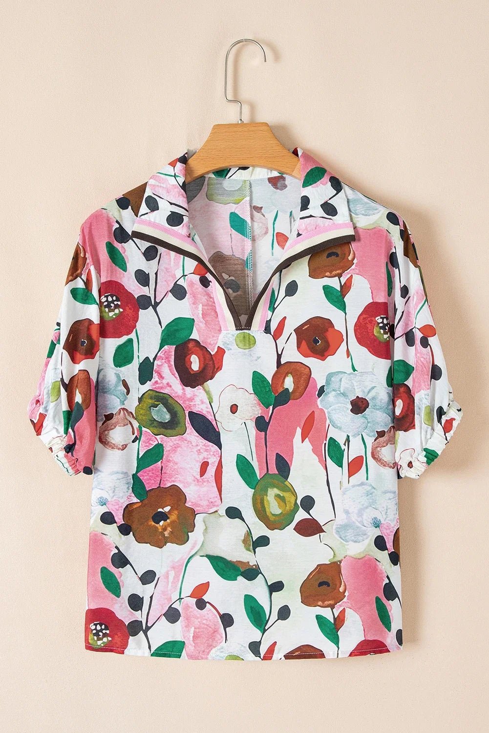 Floral Slit V-Neck Short Sleeve Blouse - Rooted & Reckless Co.