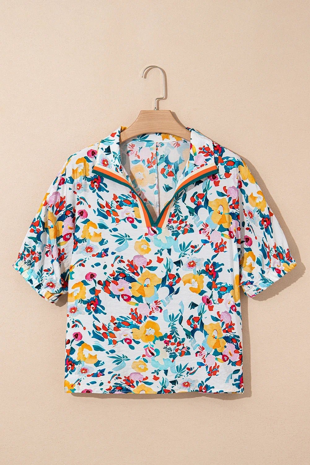 Floral Slit V-Neck Short Sleeve Blouse - Rooted & Reckless Co.