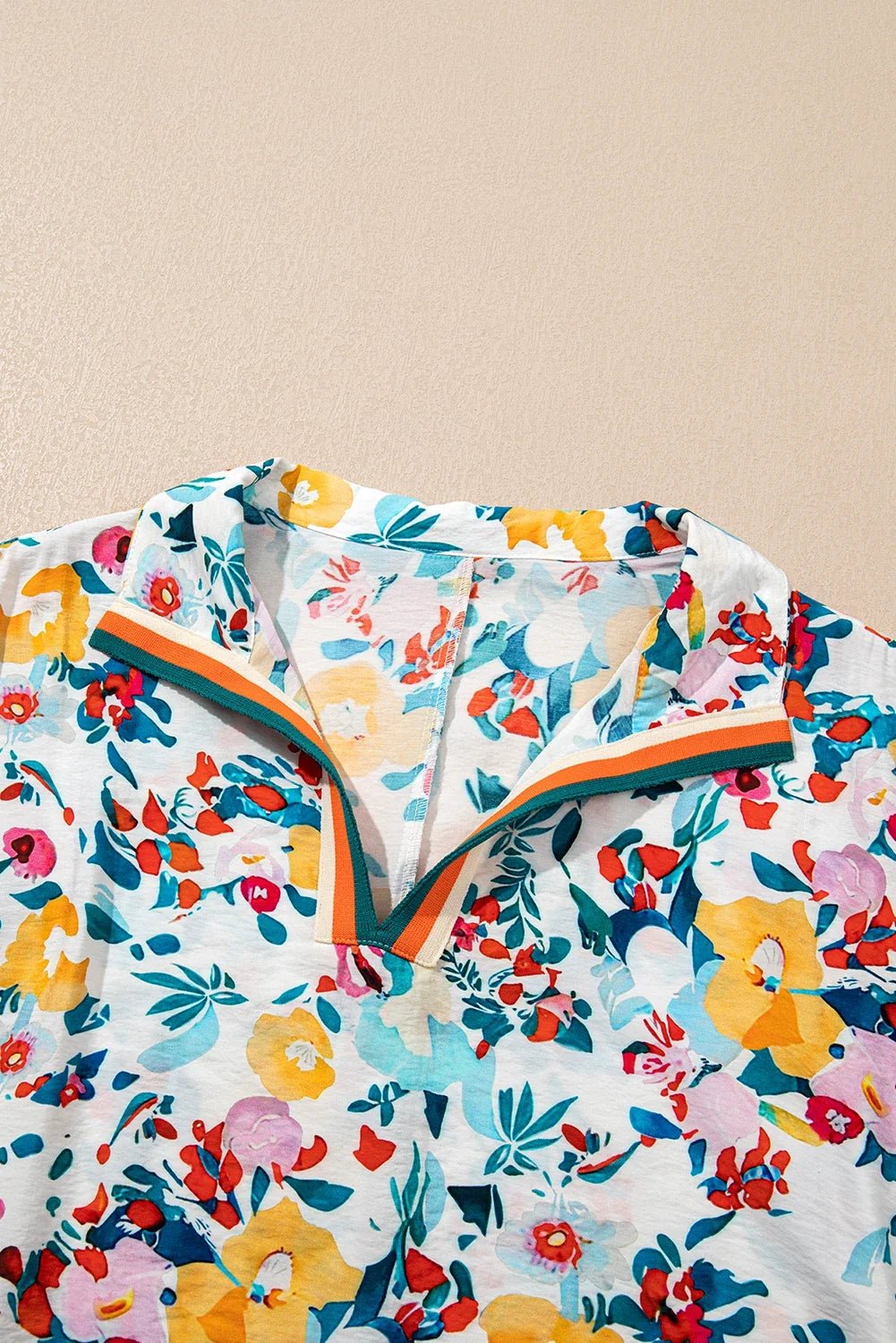 Floral Slit V-Neck Short Sleeve Blouse - Rooted & Reckless Co.