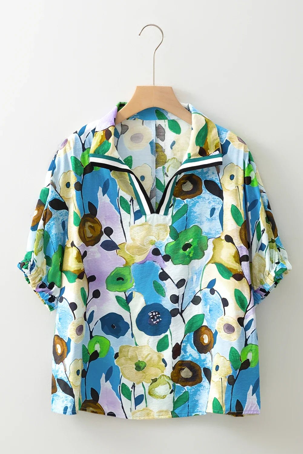 Floral Slit V-Neck Short Sleeve Blouse - Rooted & Reckless Co.