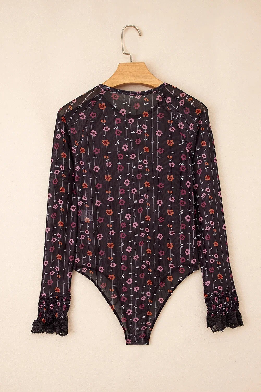 Floral Smock Cuff Mesh Slim Fit Bodysuit - Rooted & Reckless Co.