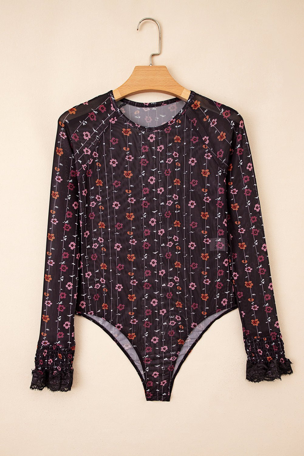 Floral Smock Cuff Mesh Slim Fit Bodysuit - Rooted & Reckless Co.