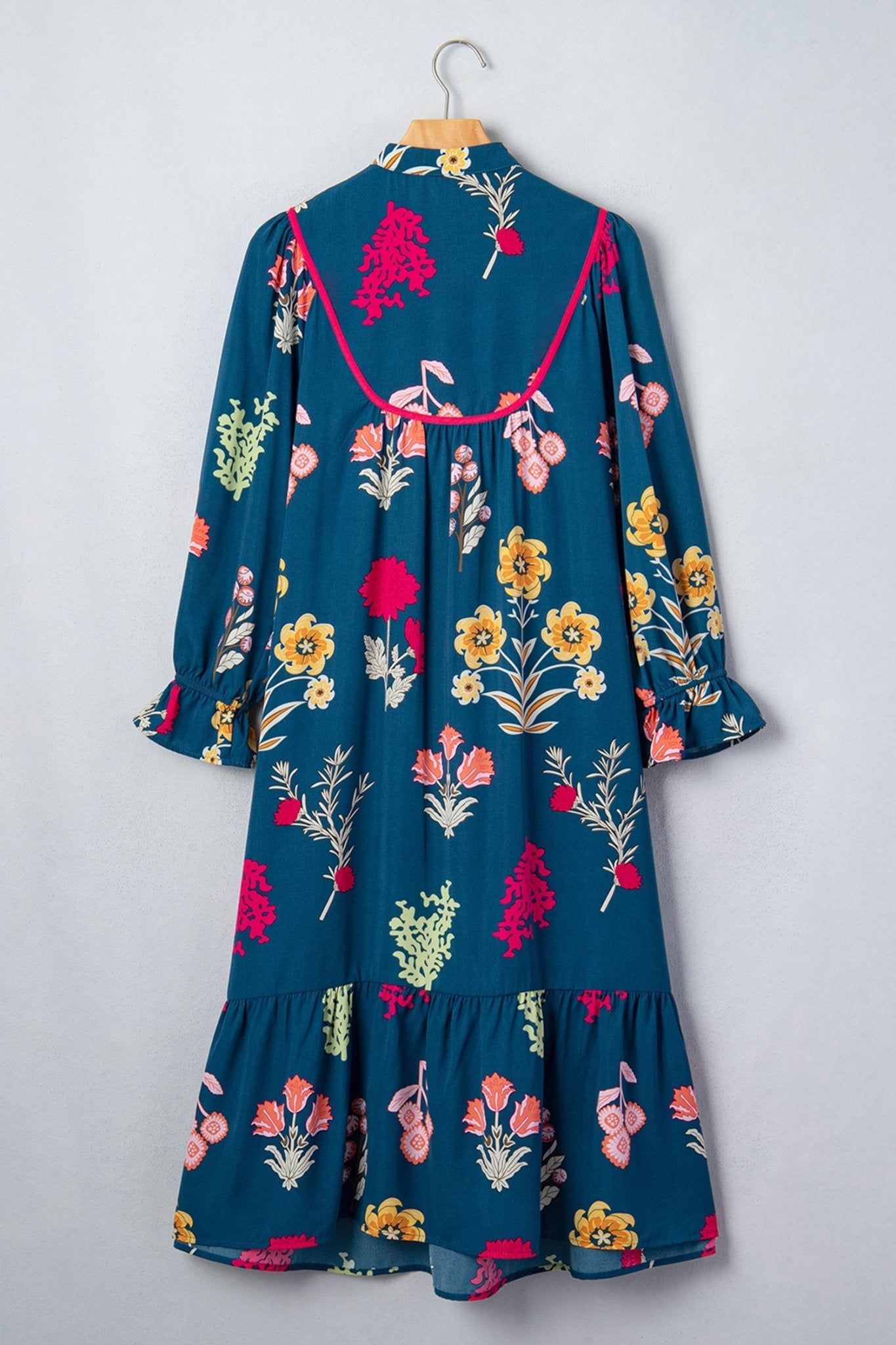 Floral Smocked 3/4 Puff Sleeve Midi Dress - Rooted & Reckless Co.