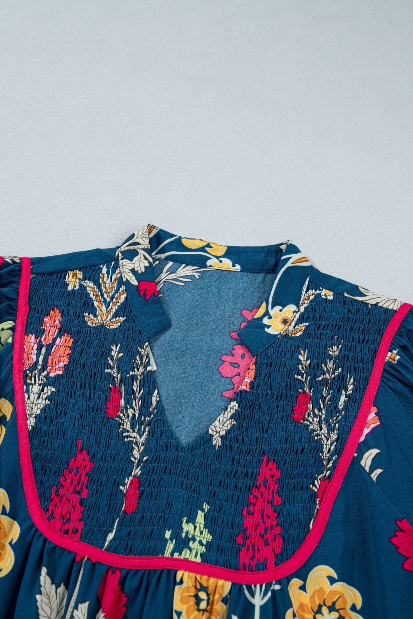 Floral Smocked 3/4 Puff Sleeve Midi Dress - Rooted & Reckless Co.