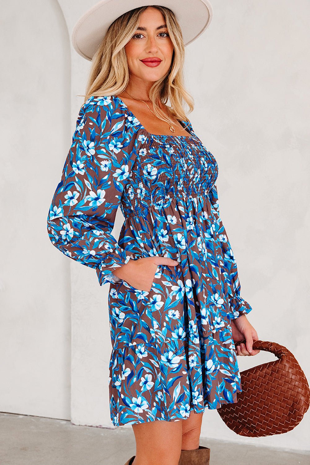 Floral Smocked Bodice Ruffle Sleeve Dress - Rooted & Reckless Co.