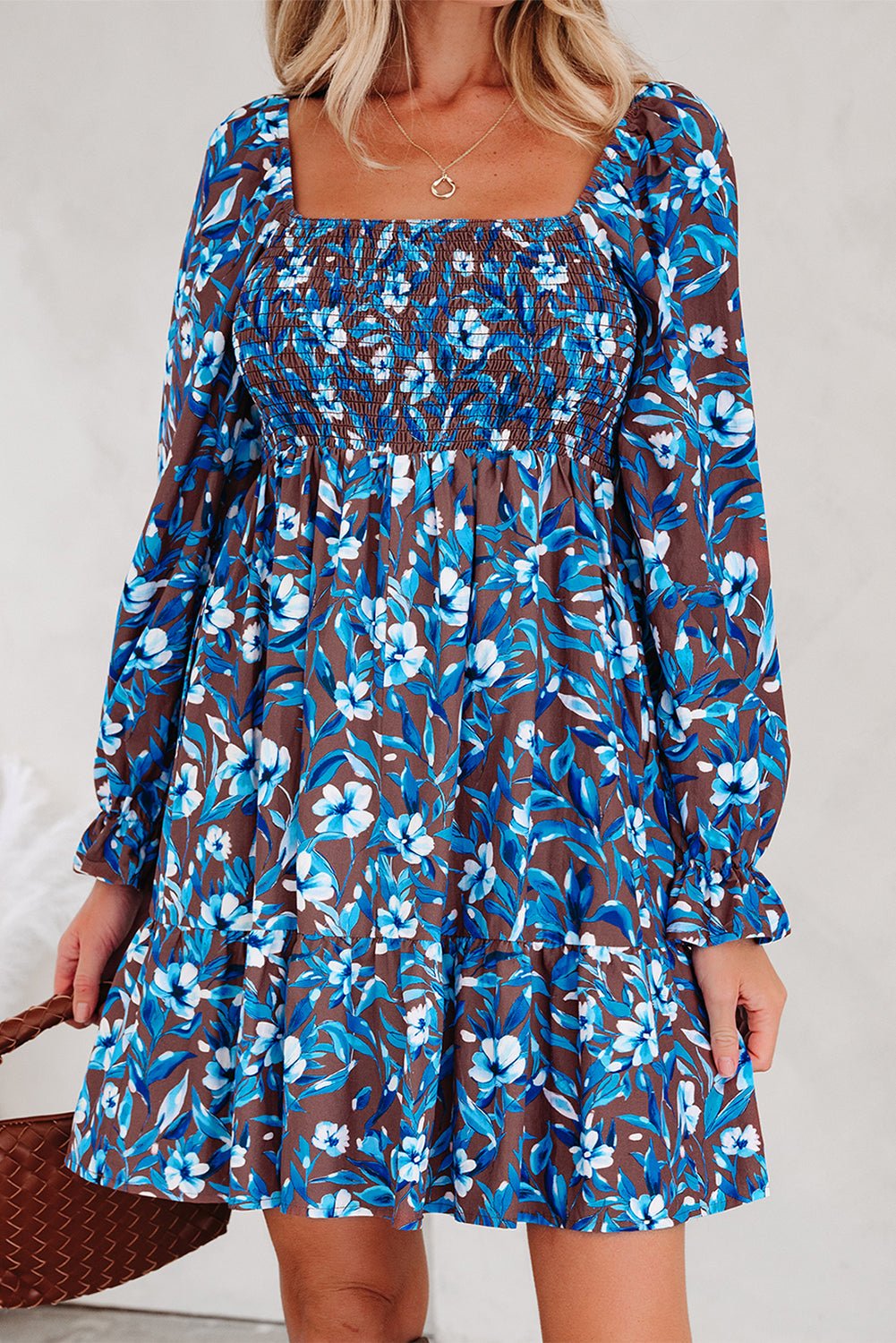 Floral Smocked Bodice Ruffle Sleeve Dress - Rooted & Reckless Co.