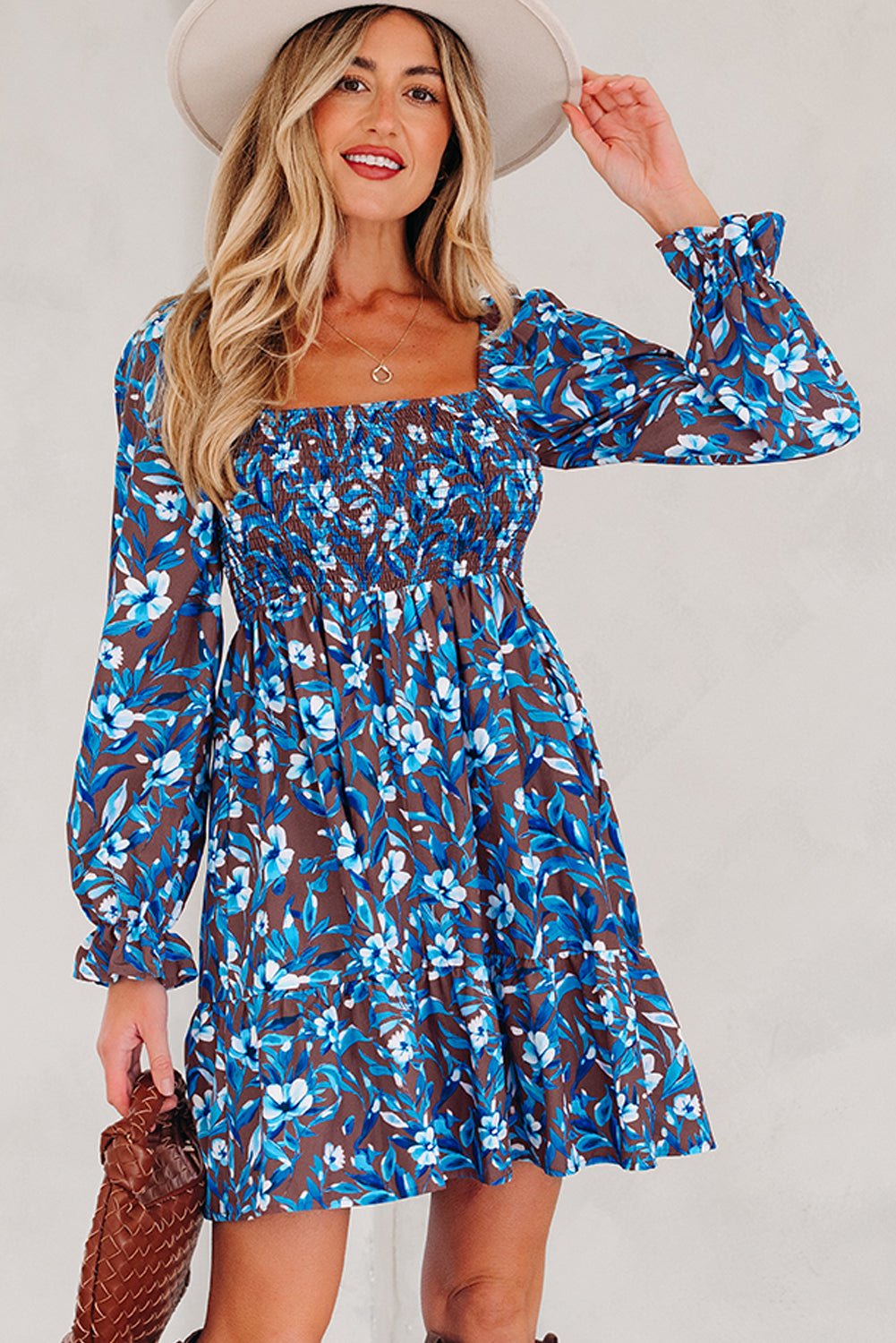 Floral Smocked Bodice Ruffle Sleeve Dress - Rooted & Reckless Co.