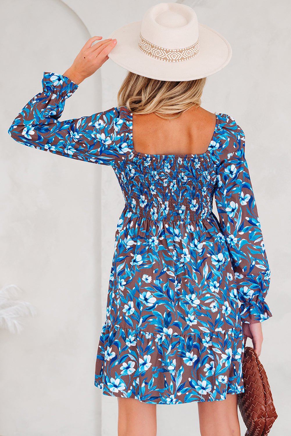 Floral Smocked Bodice Ruffle Sleeve Dress - Rooted & Reckless Co.