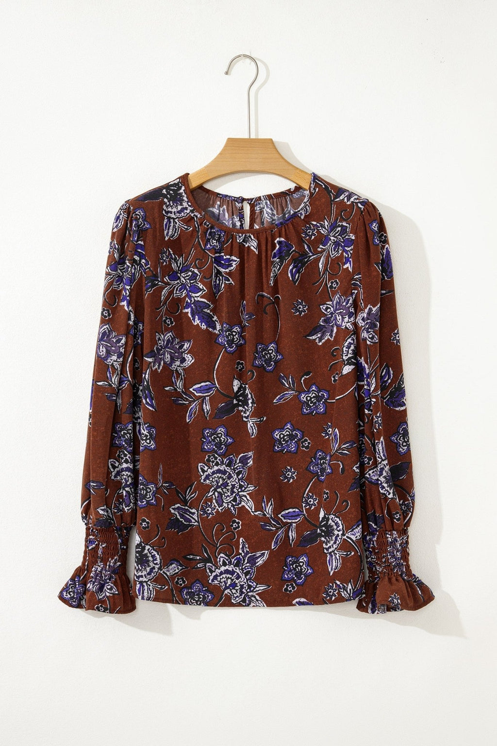 Floral Smocked Cuff Long Sleeve Blouse - Rooted & Reckless Co.