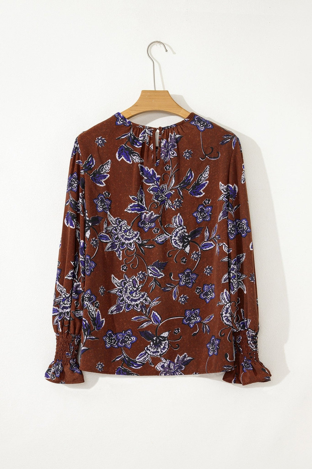 Floral Smocked Cuff Long Sleeve Blouse - Rooted & Reckless Co.