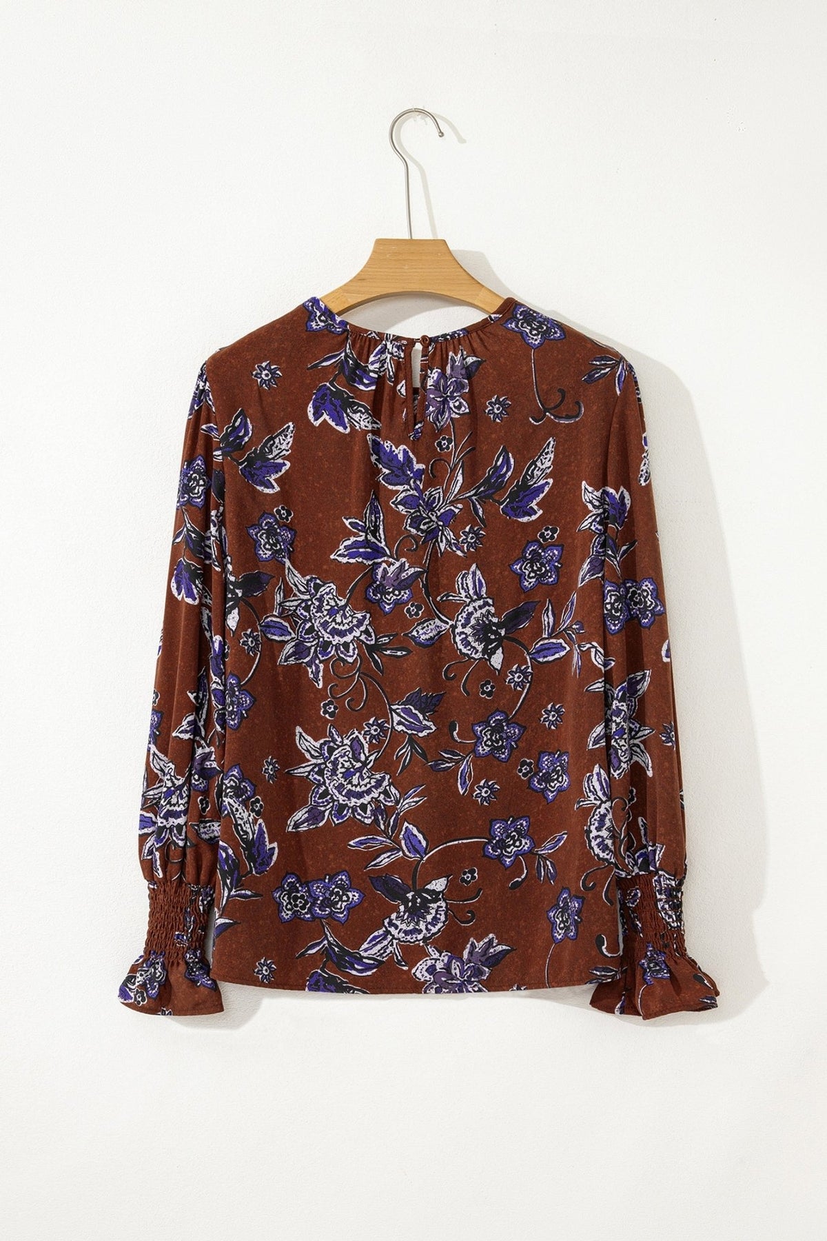 Floral Smocked Cuff Long Sleeve Blouse - Rooted & Reckless Co.
