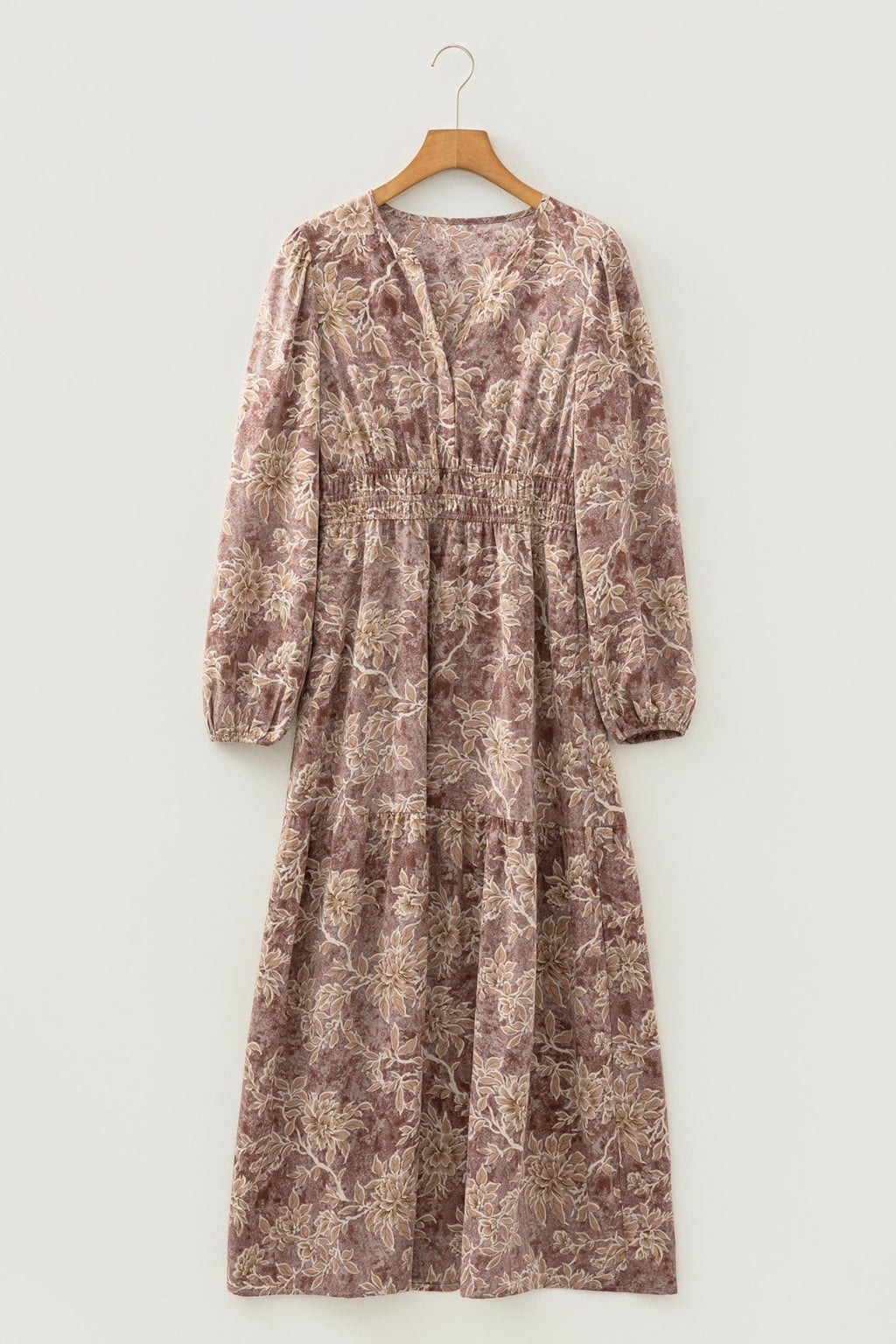 Floral Smocked High Waist Long Sleeve Dress - Rooted & Reckless Co.