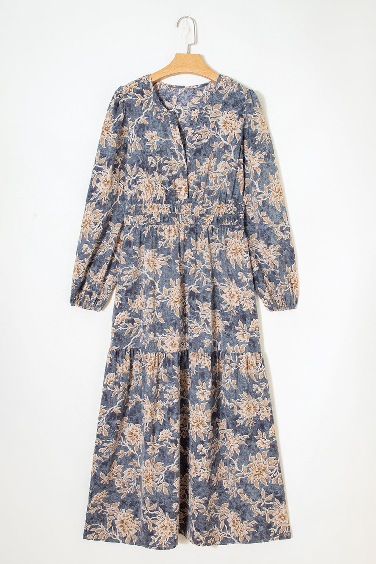 Floral Smocked High Waist Long Sleeve Dress - Rooted & Reckless Co.