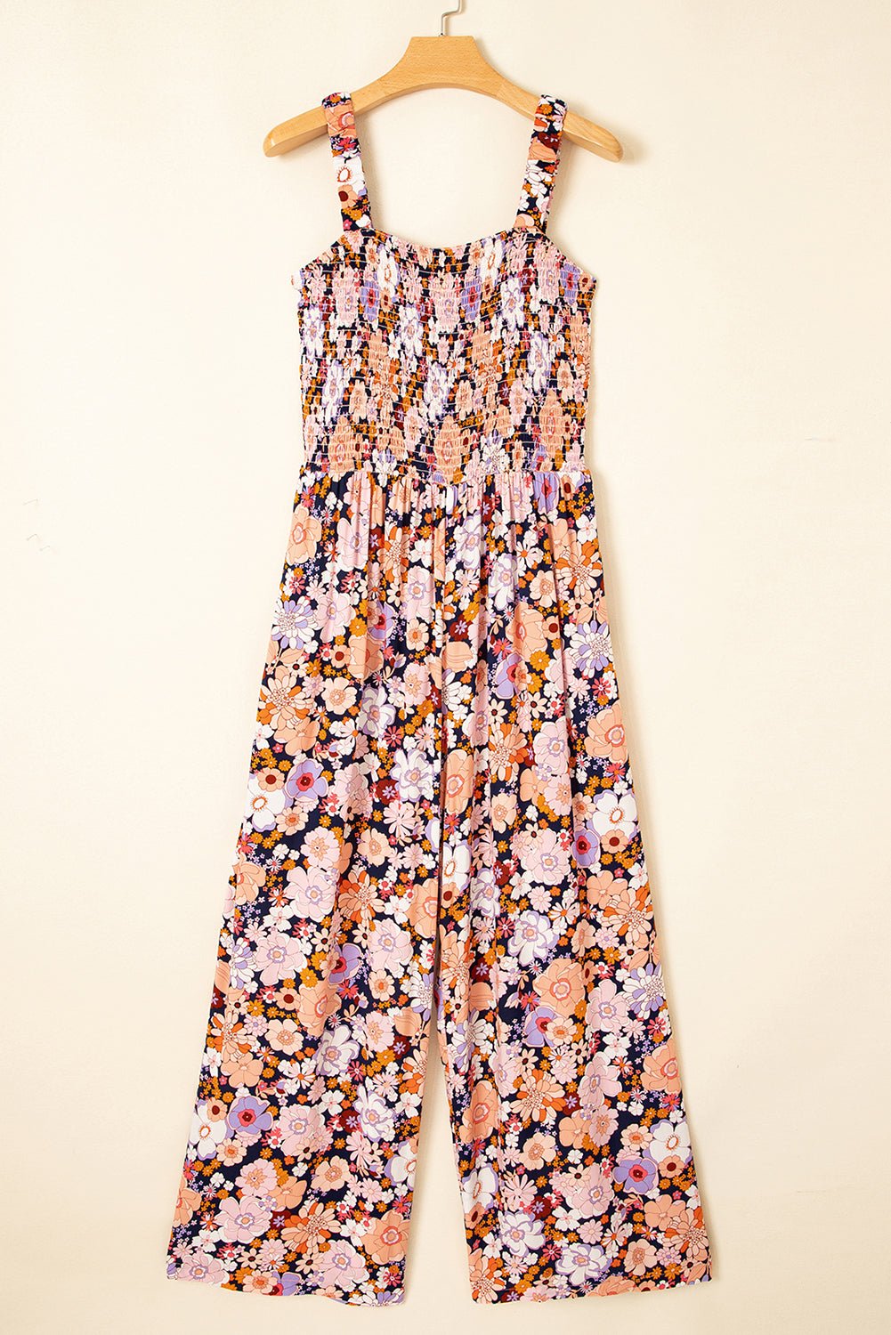 Floral Smocked High Waist Square Neck Jumpsuit - Rooted & Reckless Co.