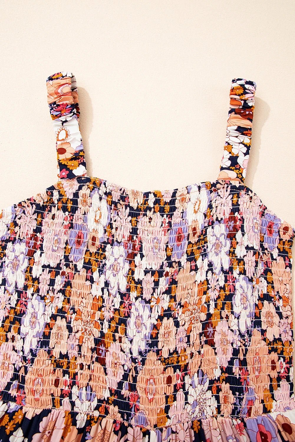 Floral Smocked High Waist Square Neck Jumpsuit - Rooted & Reckless Co.