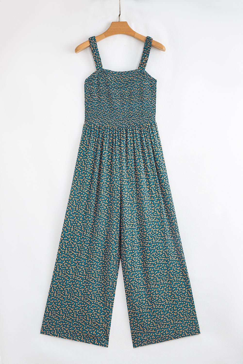 Floral Smocked High Waist Square Neck Jumpsuit - Rooted & Reckless Co.