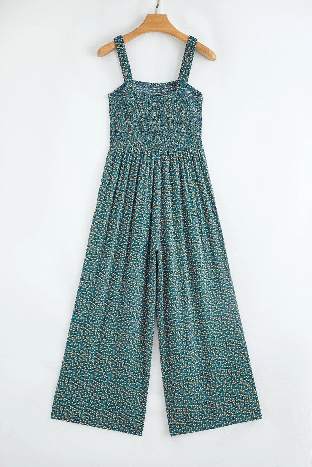 Floral Smocked High Waist Square Neck Jumpsuit - Rooted & Reckless Co.