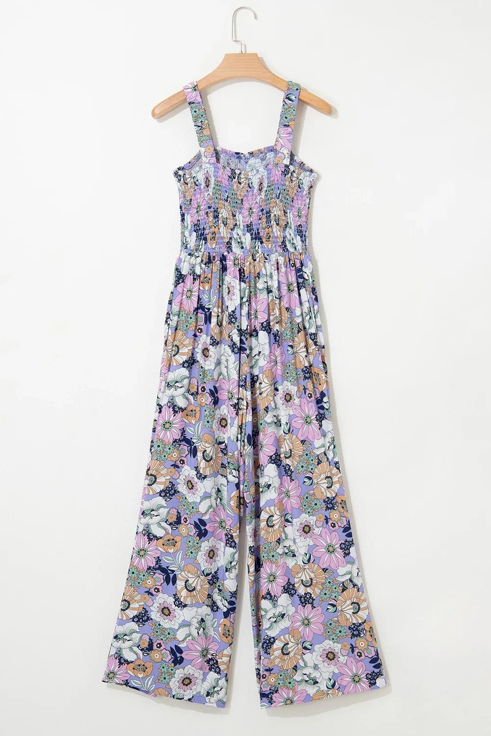 Floral Smocked High Waist Square Neck Jumpsuit - Rooted & Reckless Co.