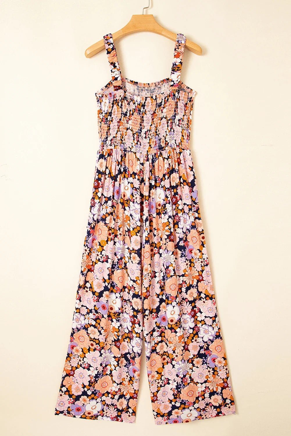 Floral Smocked High Waist Square Neck Jumpsuit - Rooted & Reckless Co.