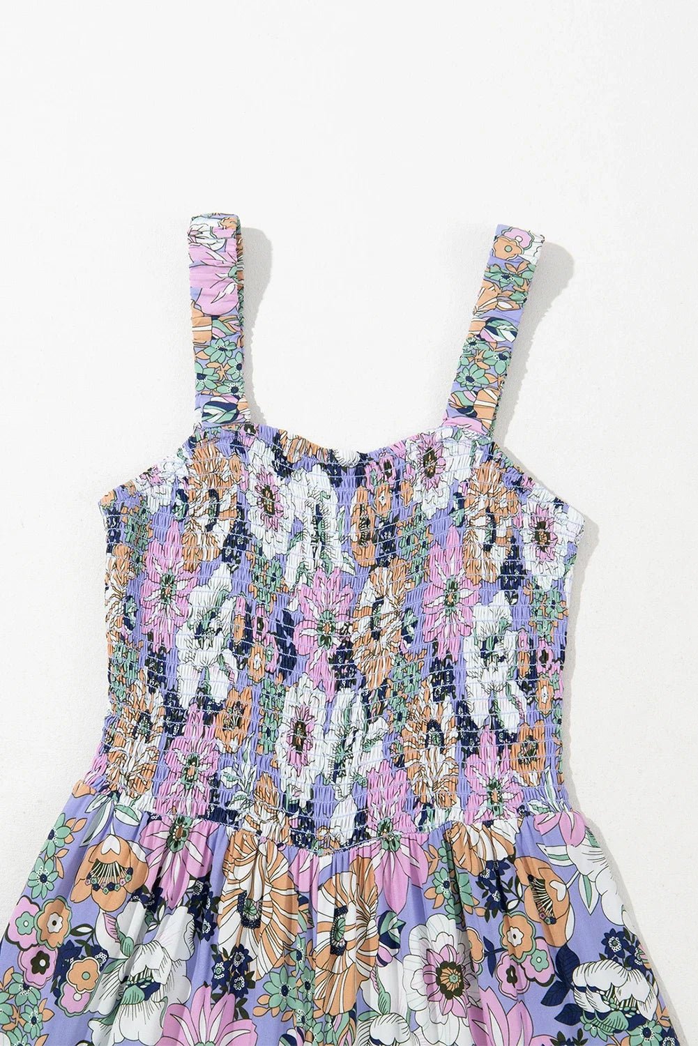 Floral Smocked High Waist Square Neck Jumpsuit - Rooted & Reckless Co.