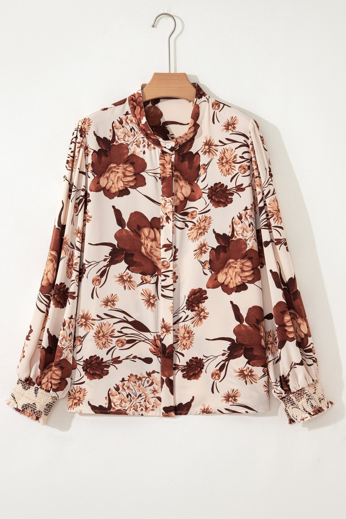 Floral Smocked Long Sleeve Buttoned Shirt - Rooted & Reckless Co.