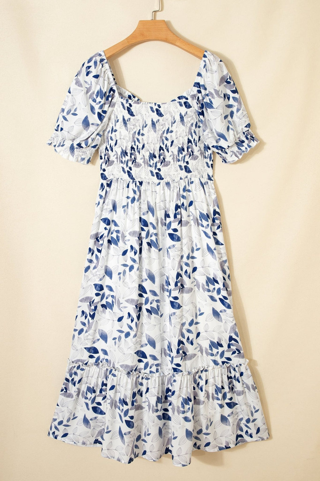 Floral Smocked Puff Sleeve Tiered Midi Dress - Rooted & Reckless Co.