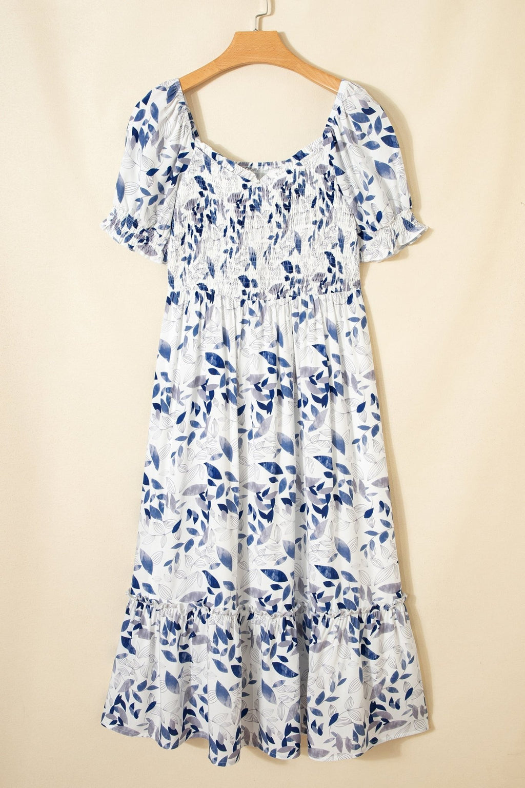 Floral Smocked Puff Sleeve Tiered Midi Dress - Rooted & Reckless Co.