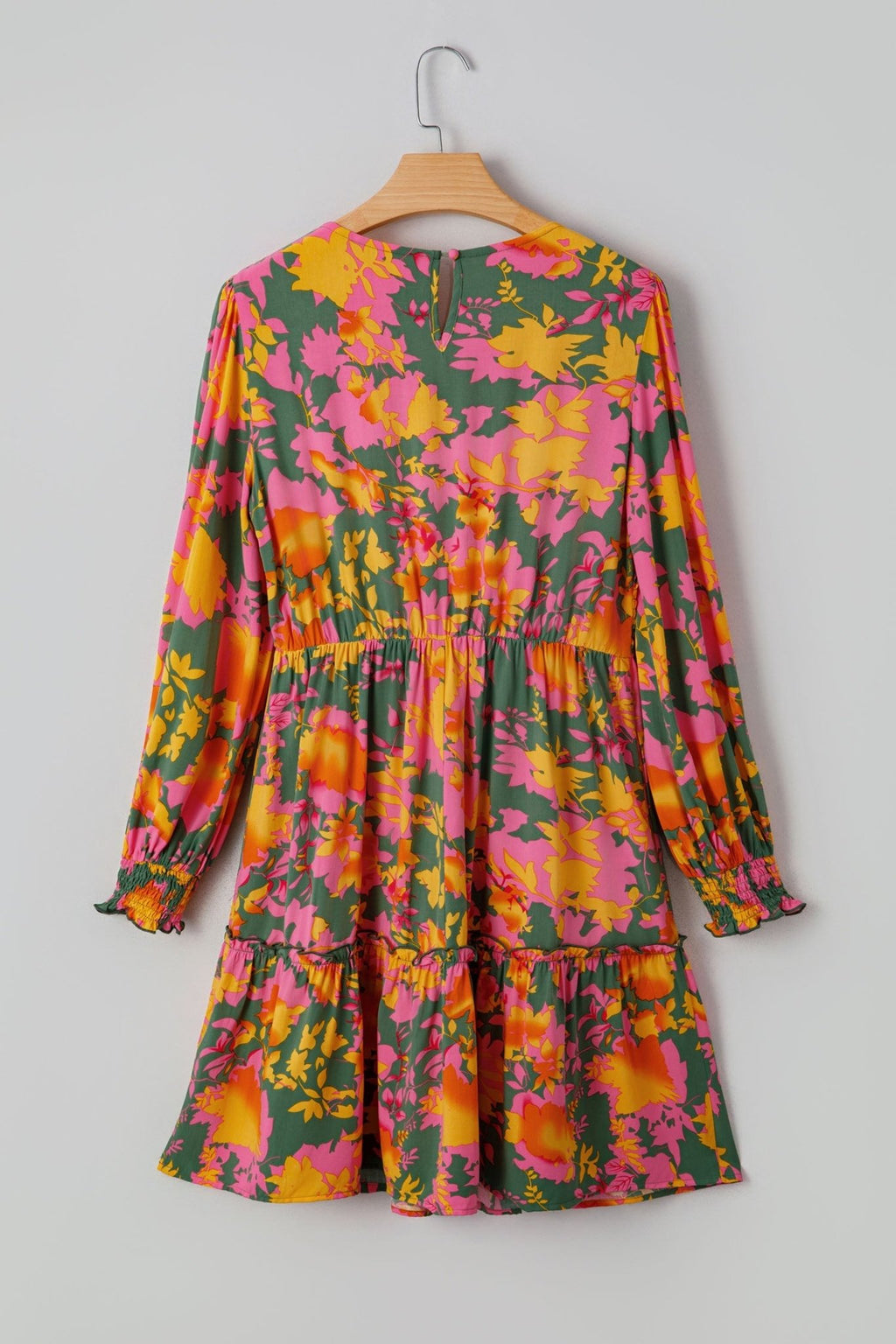 Floral Smocked Ruffle Hem Long Sleeve Mini Dress - Rooted & Reckless Co.
