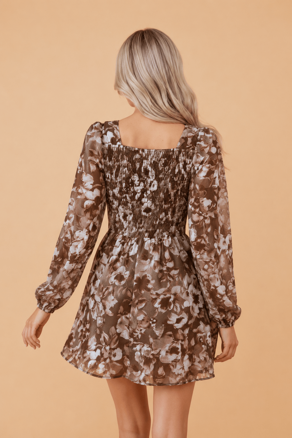 Floral Smocked Square Neck Long Sleeve Mini Dress - Rooted & Reckless Co.