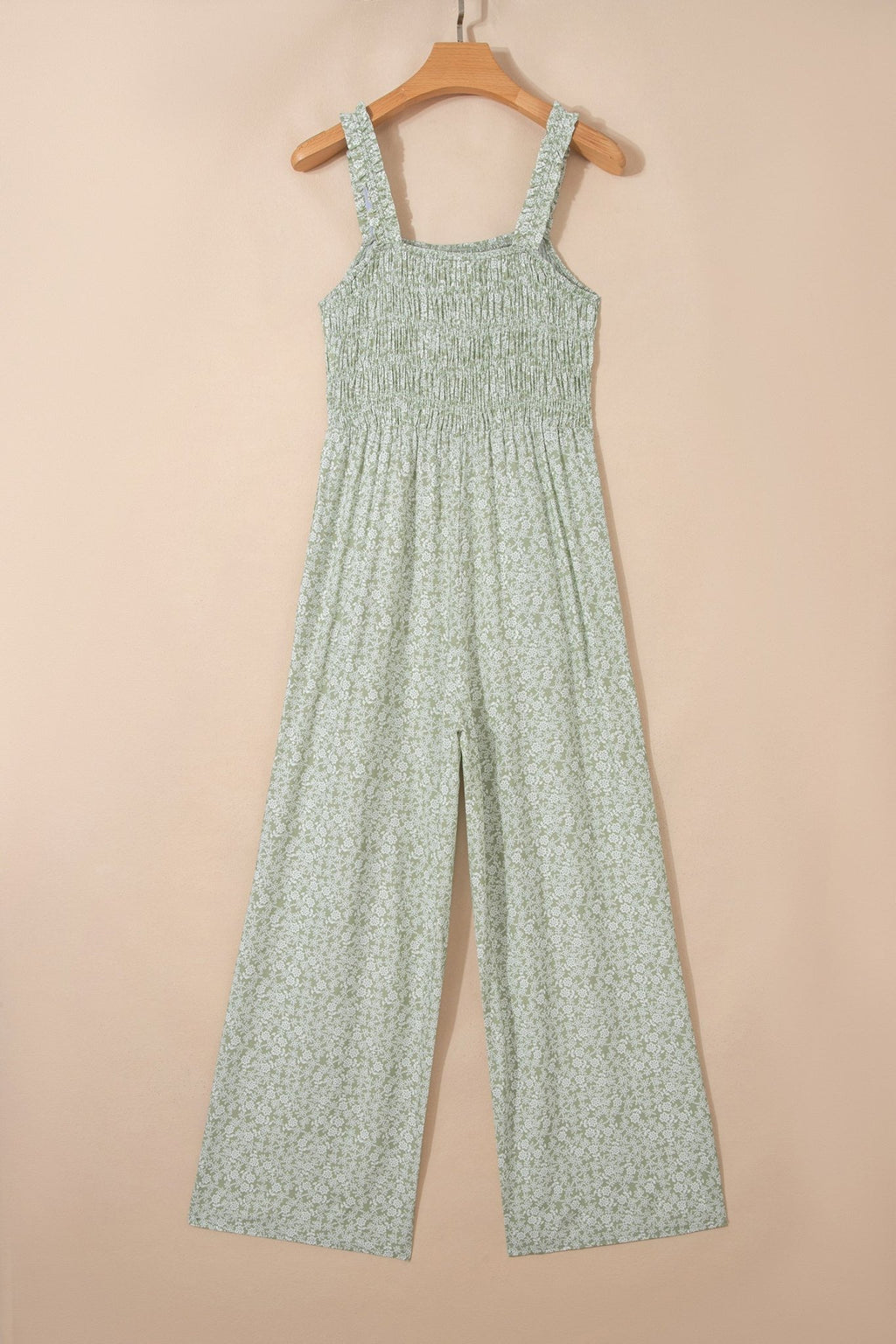 Floral Smocked Square Neck Sleeveless Jumpsuit - Rooted & Reckless Co.