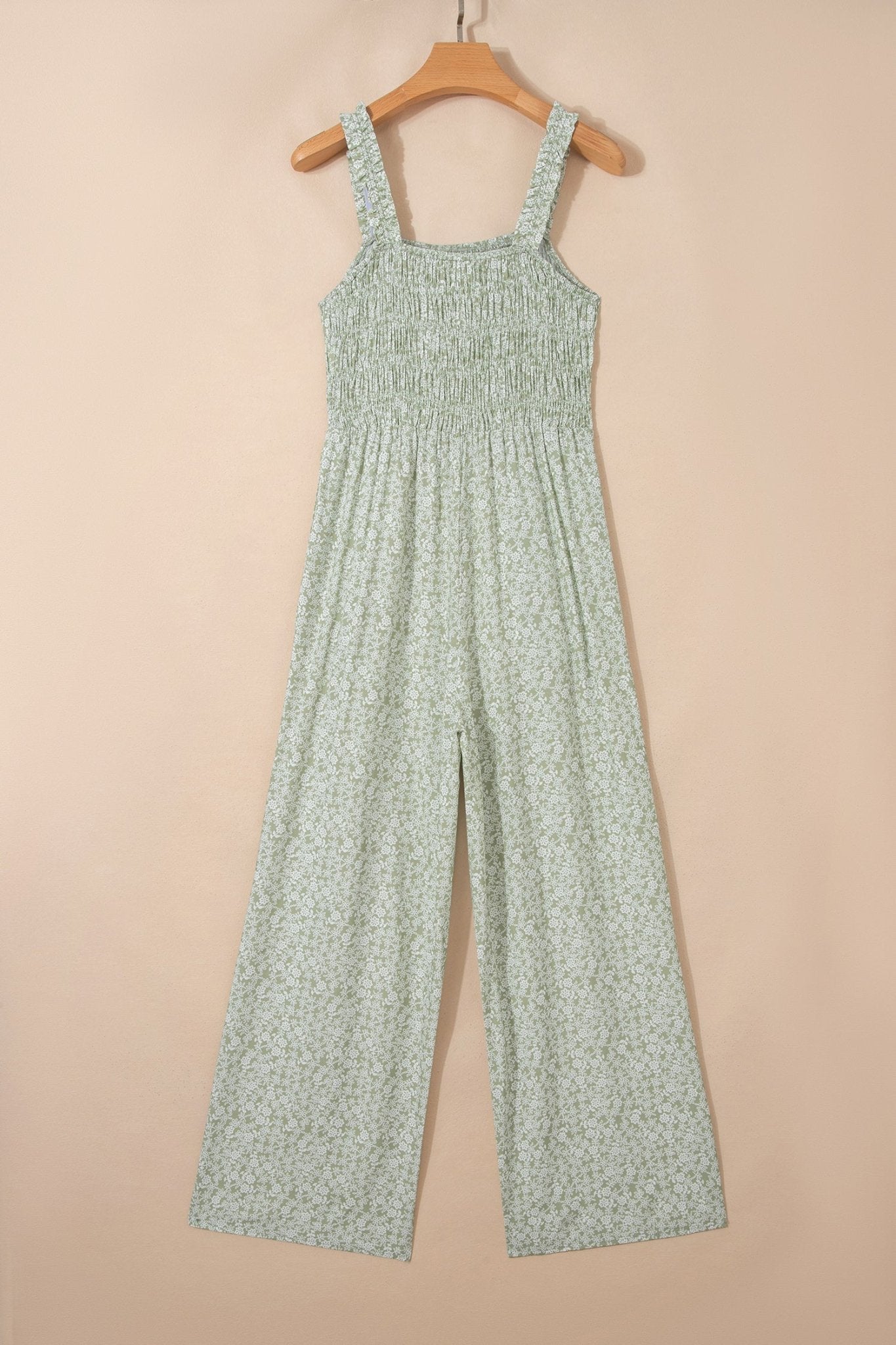 Floral Smocked Square Neck Sleeveless Jumpsuit - Rooted & Reckless Co.