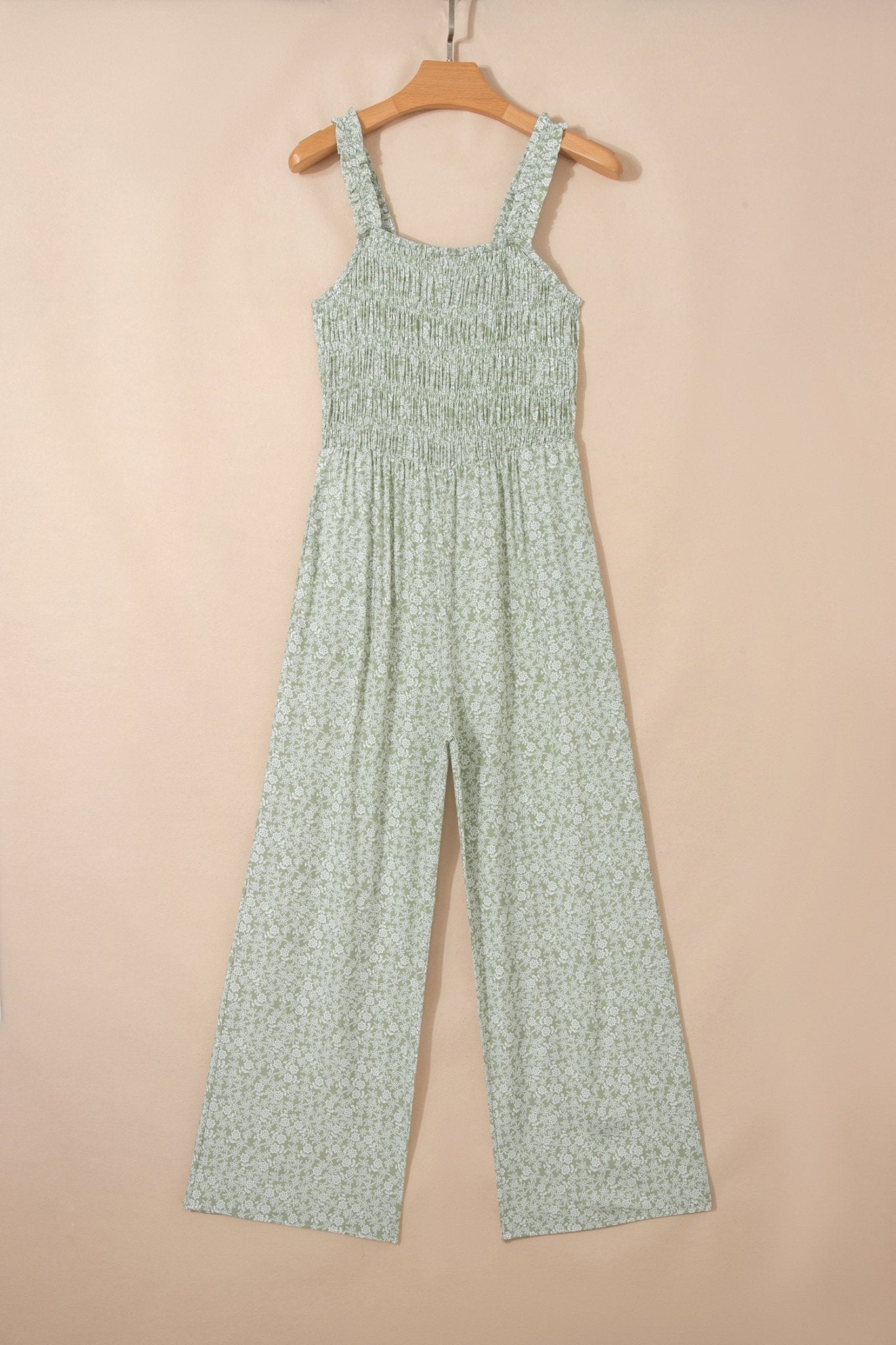Floral Smocked Square Neck Sleeveless Jumpsuit - Rooted & Reckless Co.