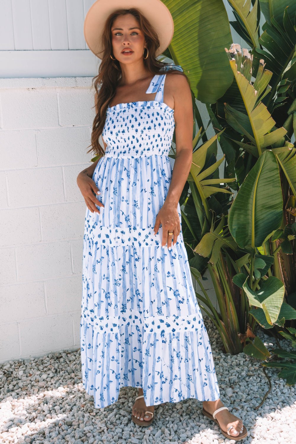Floral Smocked Tied Strap Tiered Maxi Dress - Rooted & Reckless Co.
