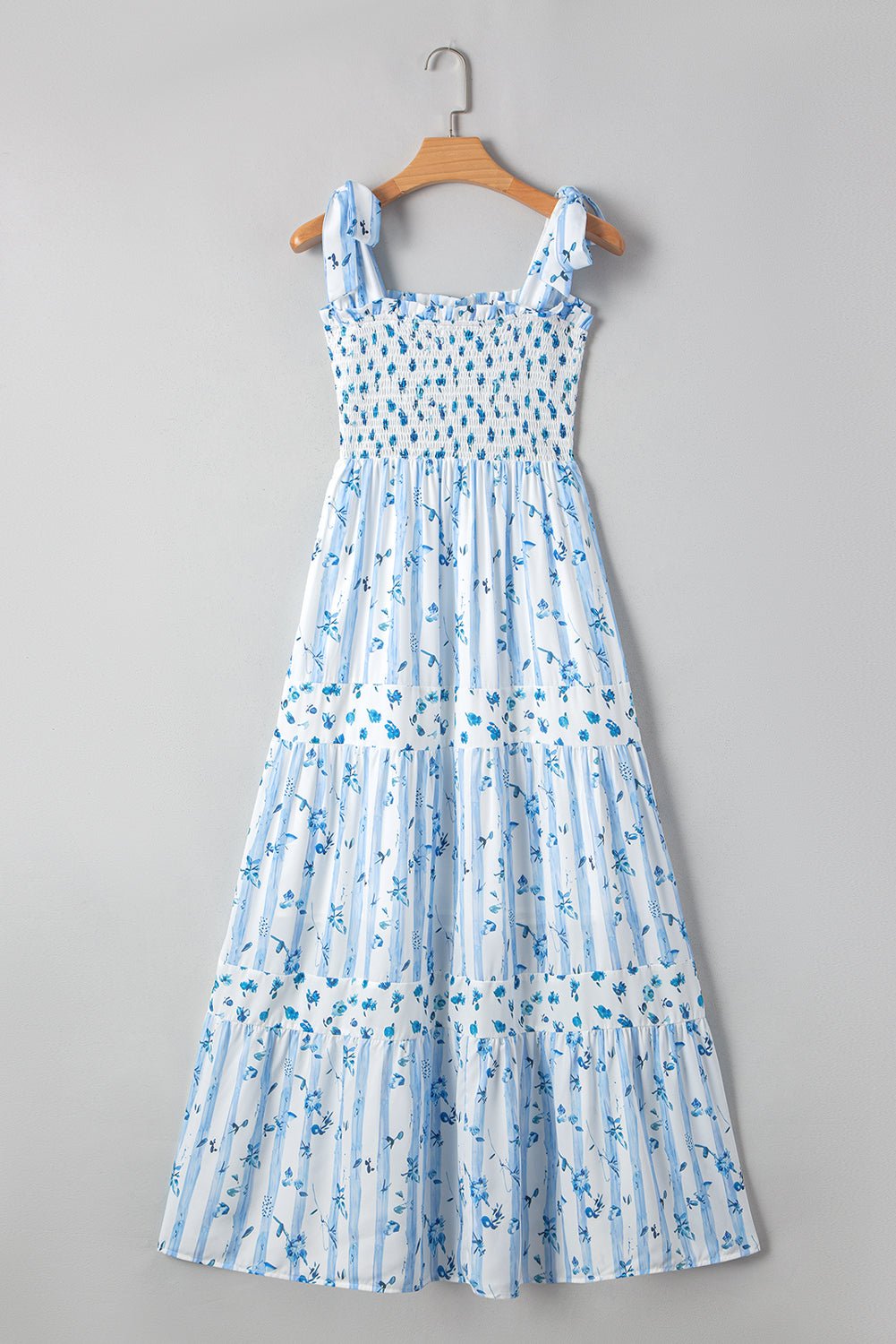 Floral Smocked Tied Strap Tiered Maxi Dress - Rooted & Reckless Co.