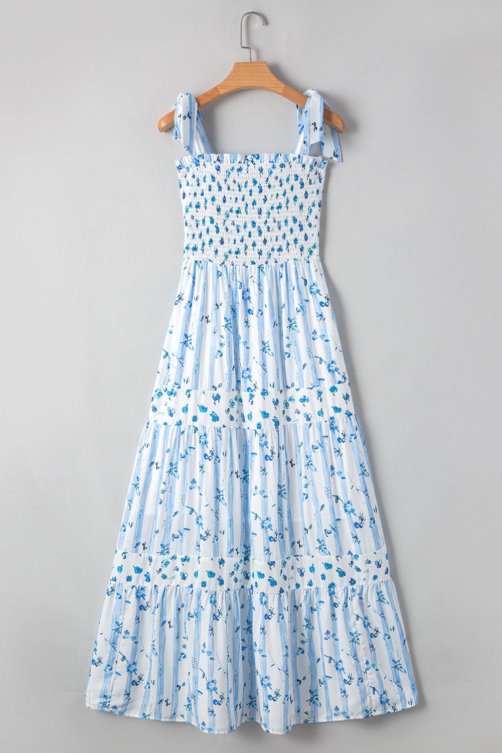 Floral Smocked Tied Strap Tiered Maxi Dress - Rooted & Reckless Co.