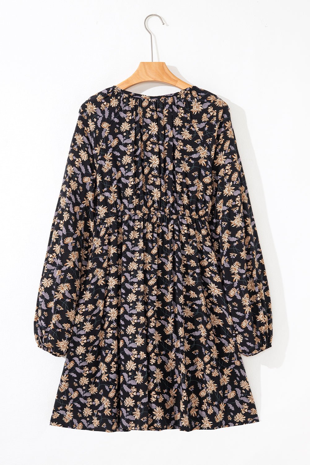 Floral Smocked V-Neck Bubble Sleeve Babydoll Dress - Rooted & Reckless Co.