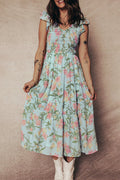 Floral Smocked V-Neck Ruffle Tiered Maxi Dress - Rooted & Reckless Co.
