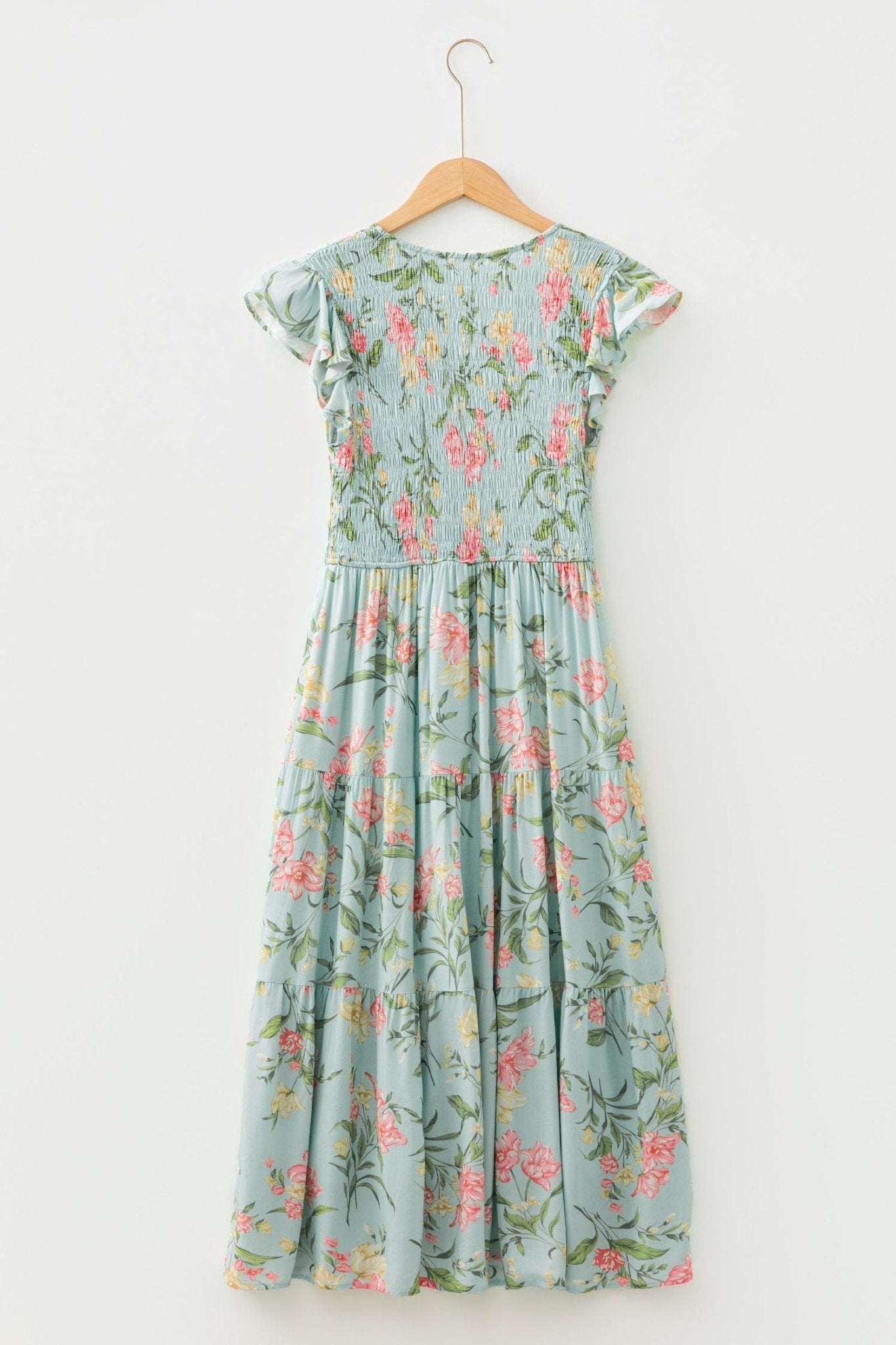 Floral Smocked V-Neck Ruffle Tiered Maxi Dress - Rooted & Reckless Co.