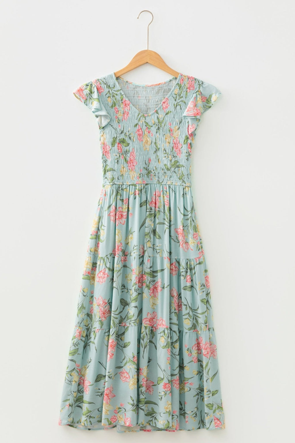 Floral Smocked V-Neck Ruffle Tiered Maxi Dress - Rooted & Reckless Co.
