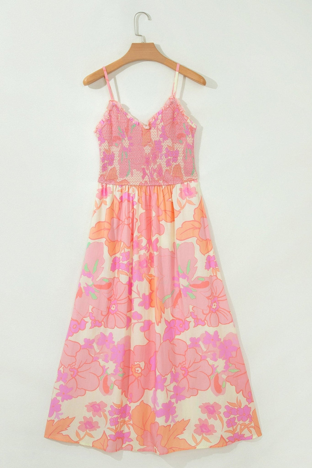 Floral Spaghetti Strap Shirred High Waist Dress - Rooted & Reckless Co.