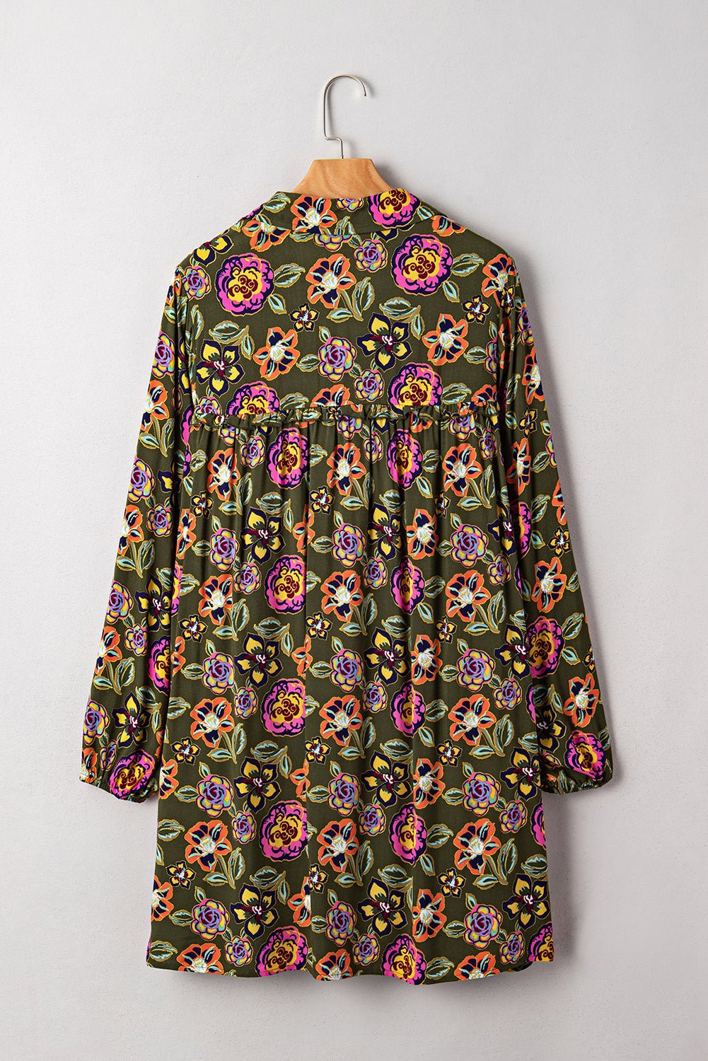 Floral Split Neck Bubble Sleeve Shift Mini Dress - Rooted & Reckless Co.