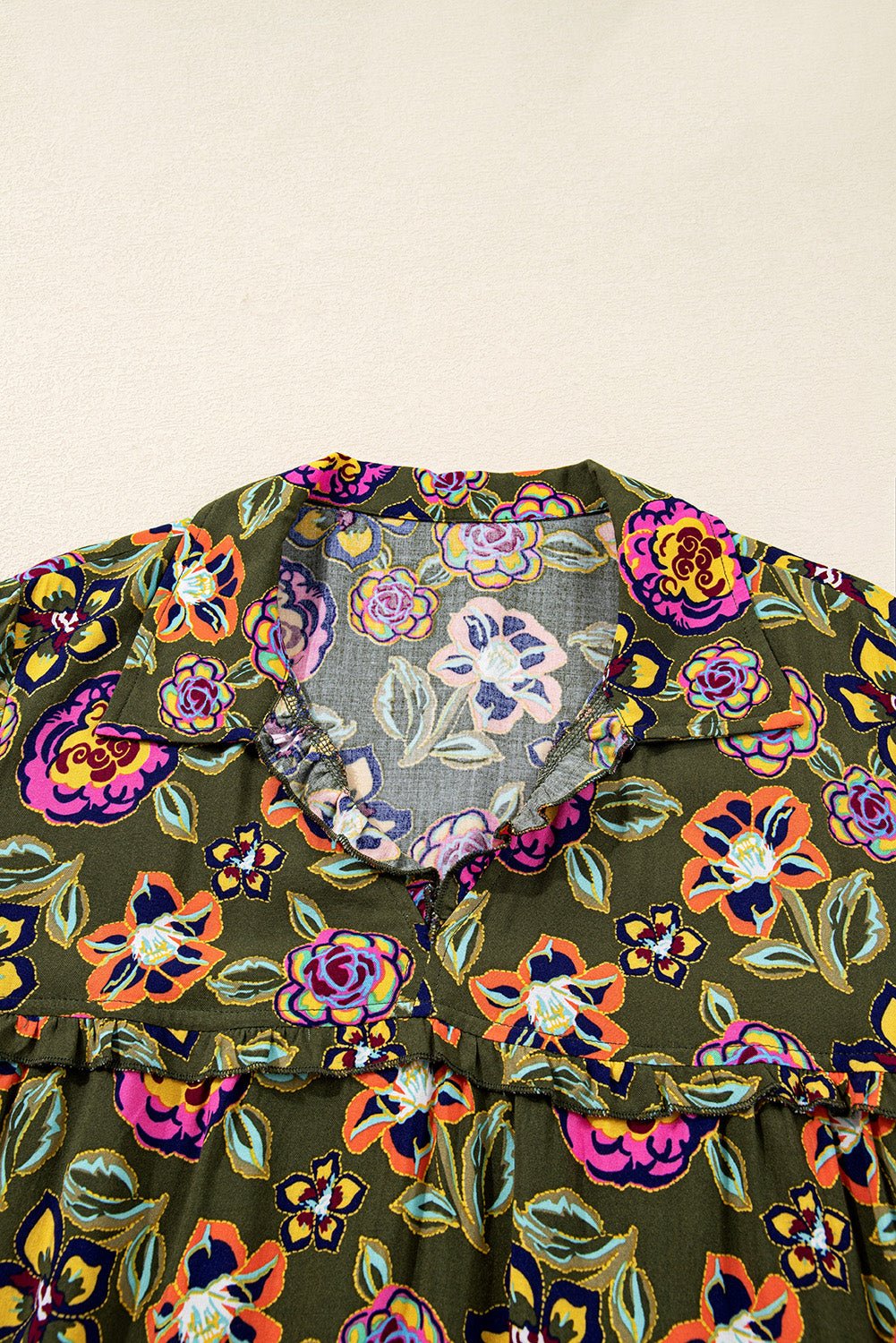 Floral Split Neck Bubble Sleeve Shift Mini Dress - Rooted & Reckless Co.