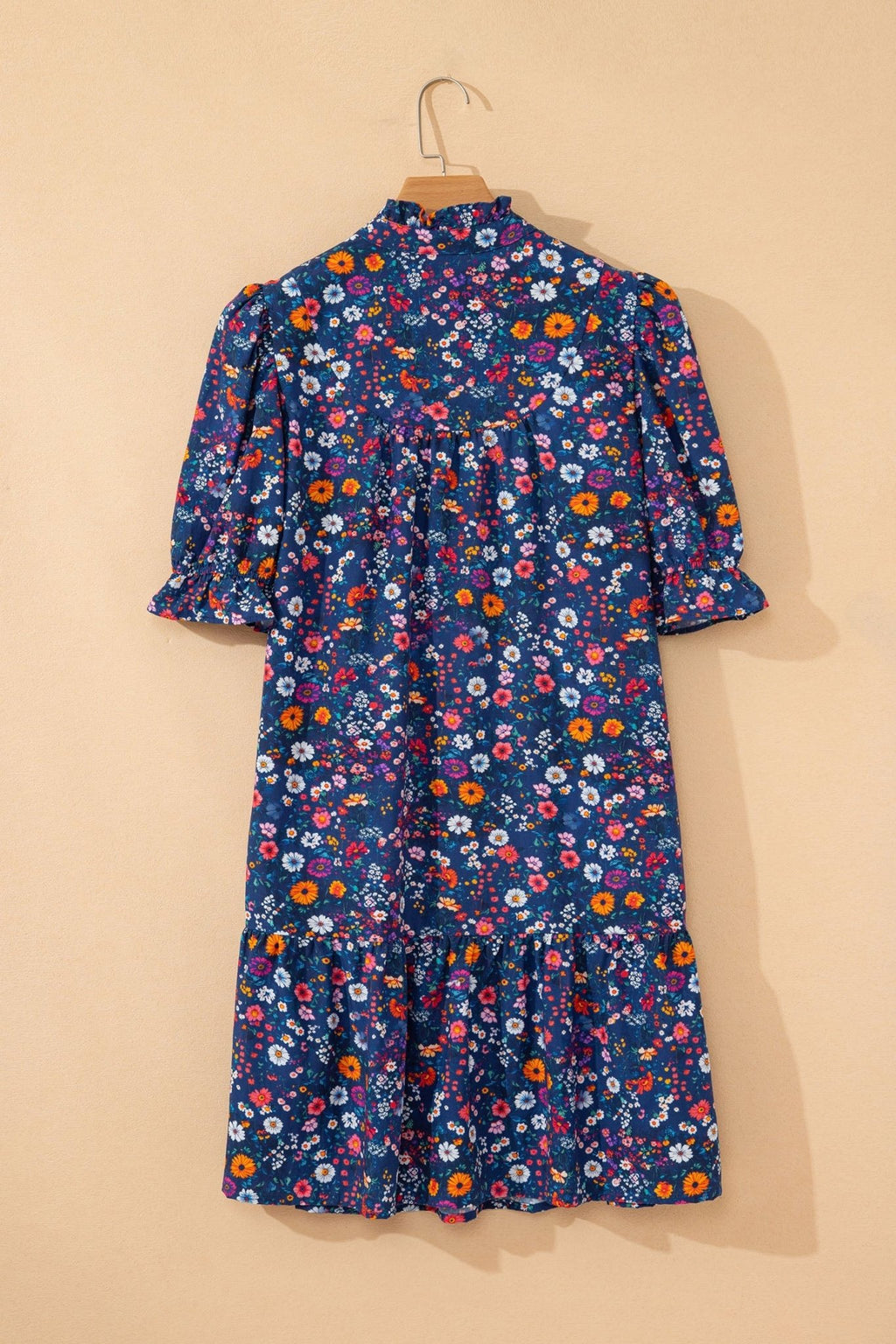 Floral Split Neck Puff Sleeve Mini Dress - Rooted & Reckless Co.