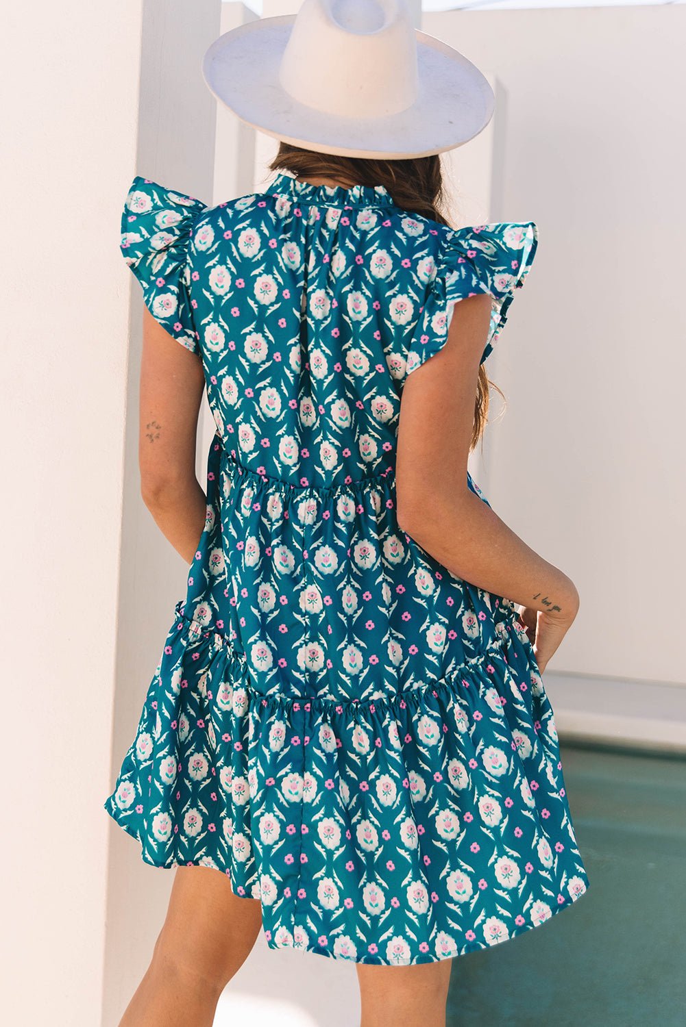 Floral Split Neck Ruffle Short Sleeve Dress - Rooted & Reckless Co.