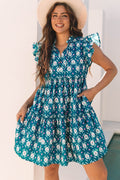 Floral Split Neck Ruffle Short Sleeve Dress - Rooted & Reckless Co.