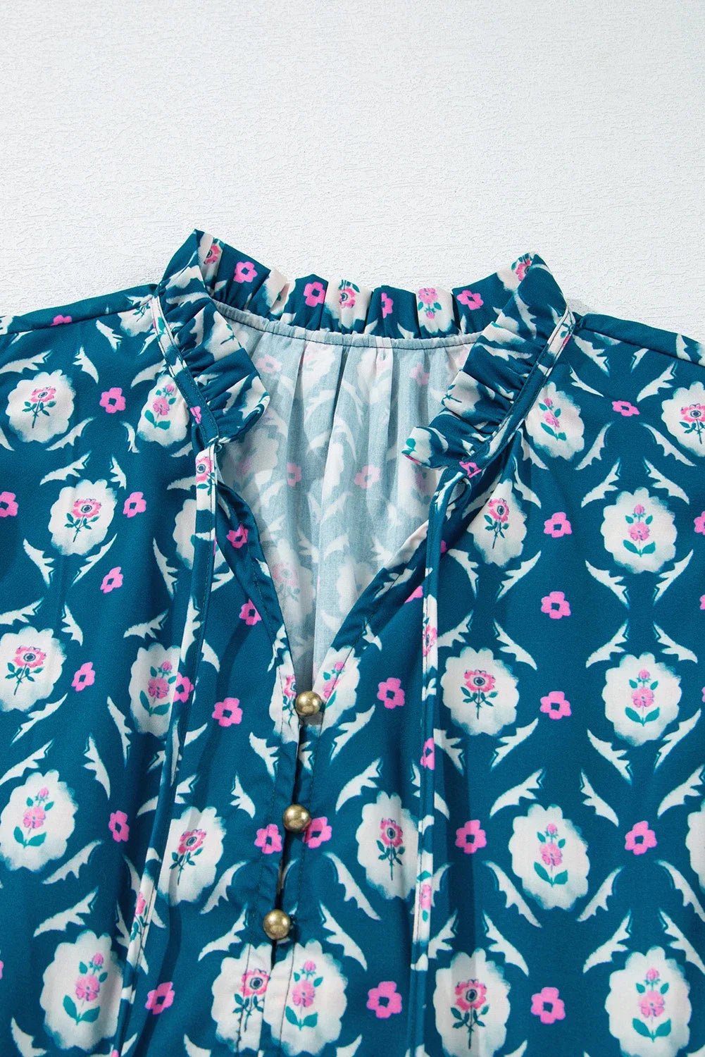 Floral Split Neck Ruffle Short Sleeve Dress - Rooted & Reckless Co.